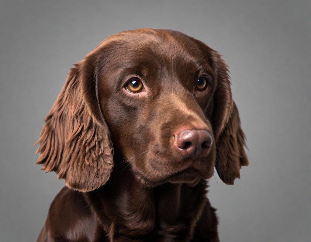 A close-up of a brown dog with floppy ears and soulful eyes.
